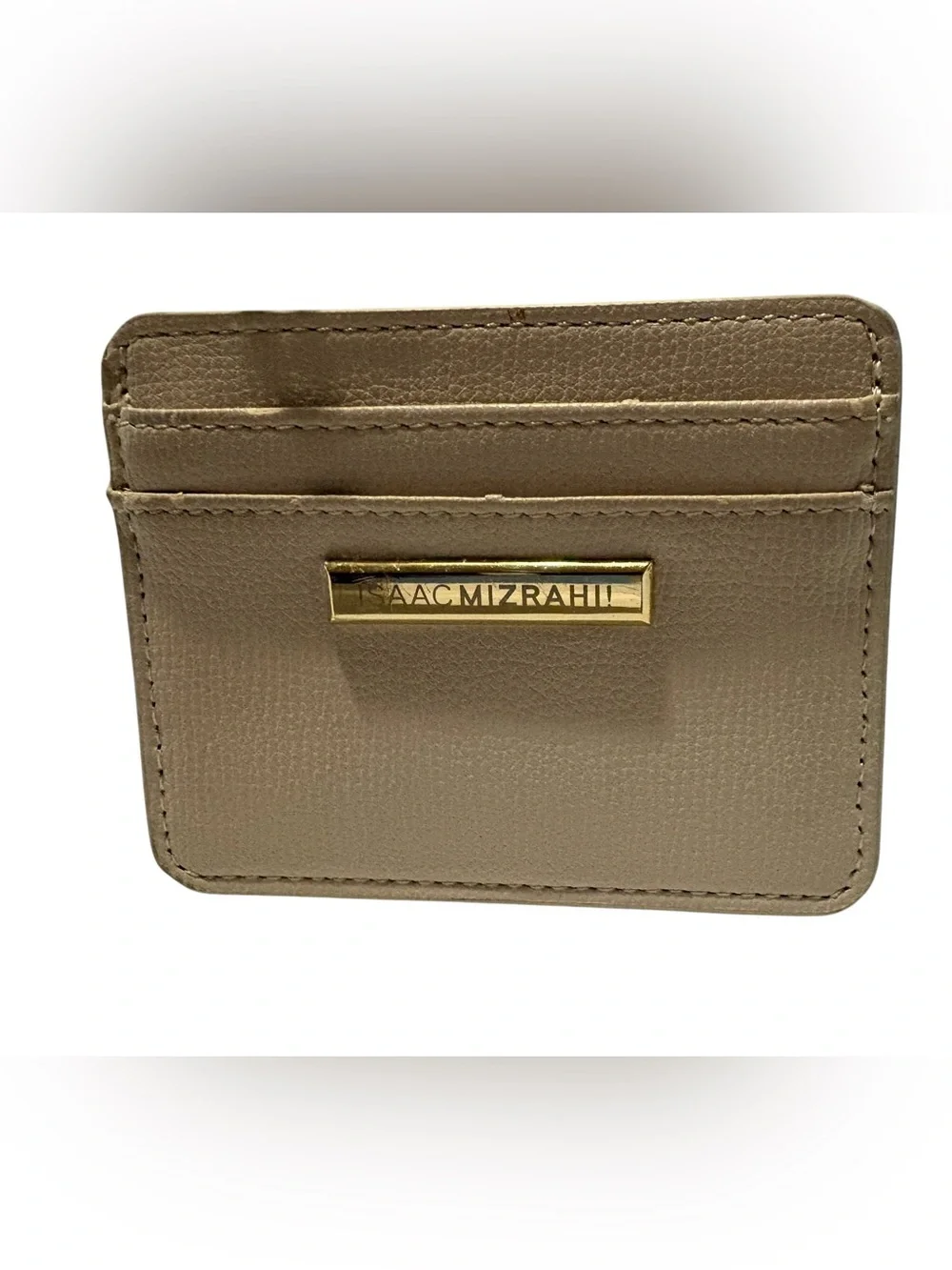 Isaac Mizrahi Taupe Card Wallet with Gold Accent